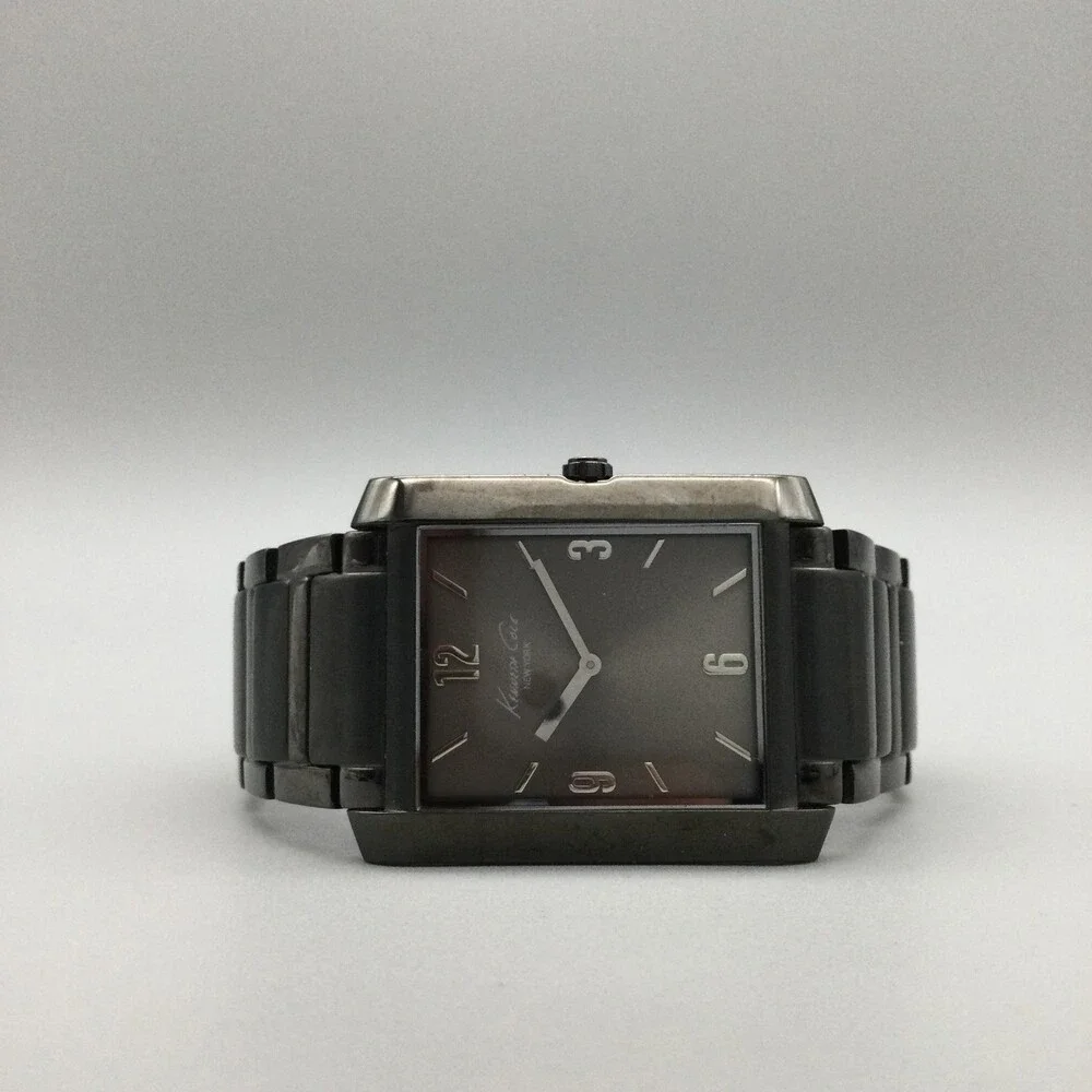 Kenneth Cole Mens Watch 33mm Tank Gunmetal Stainless KC3757 New Battery 7.75